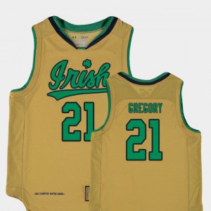 UND Matt Gregory Jersey #21 Replica Official For Kids Gold College Basketball Special Games 358820-832